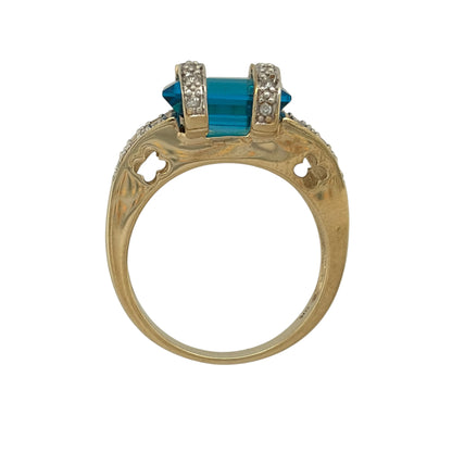 9ct Gold Diamond & Blue Stone Ring
