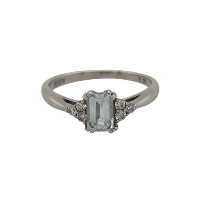 9ct White Gold Diamond & Aqua Ring