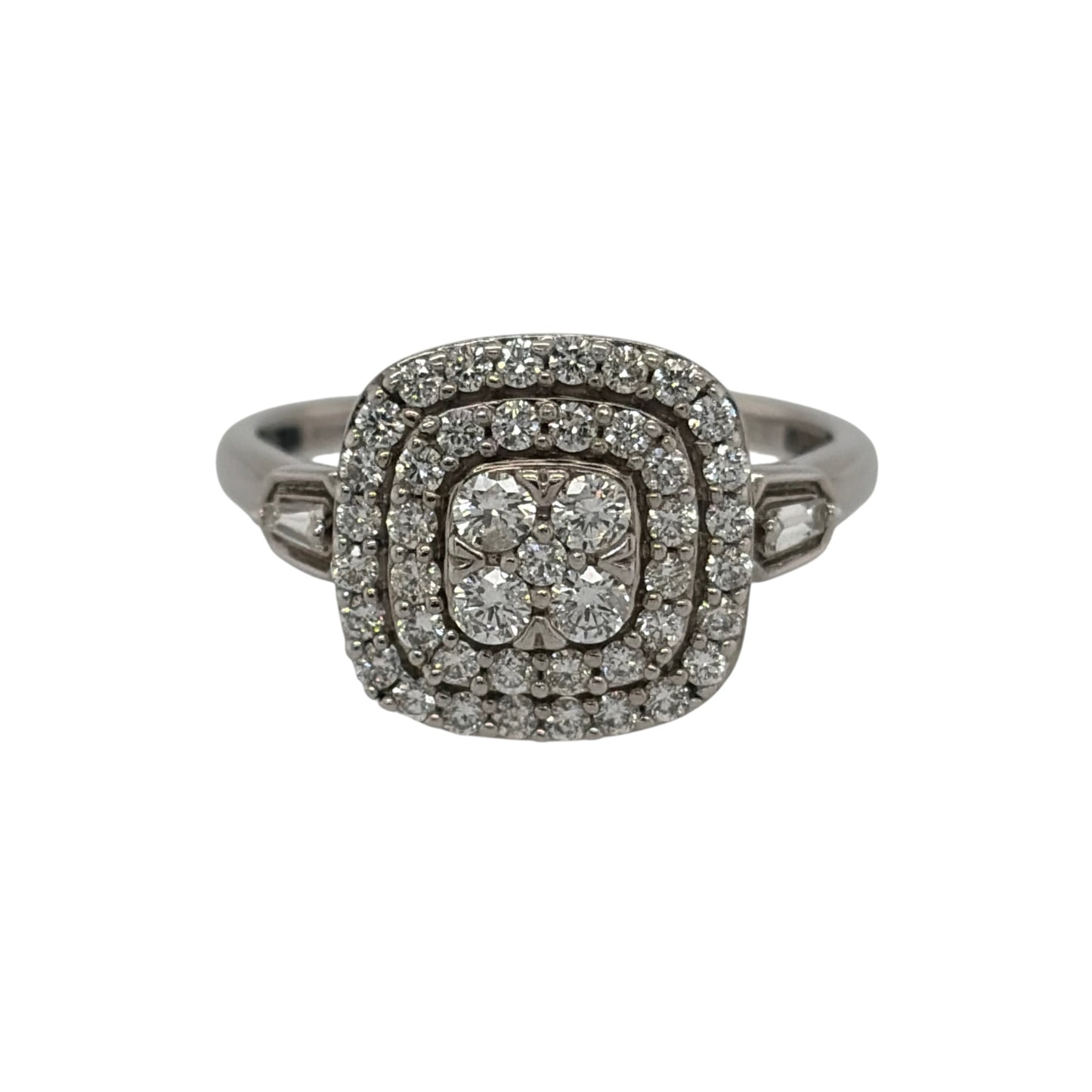 9ct White Gold & Diamond Halo Cluster Ring