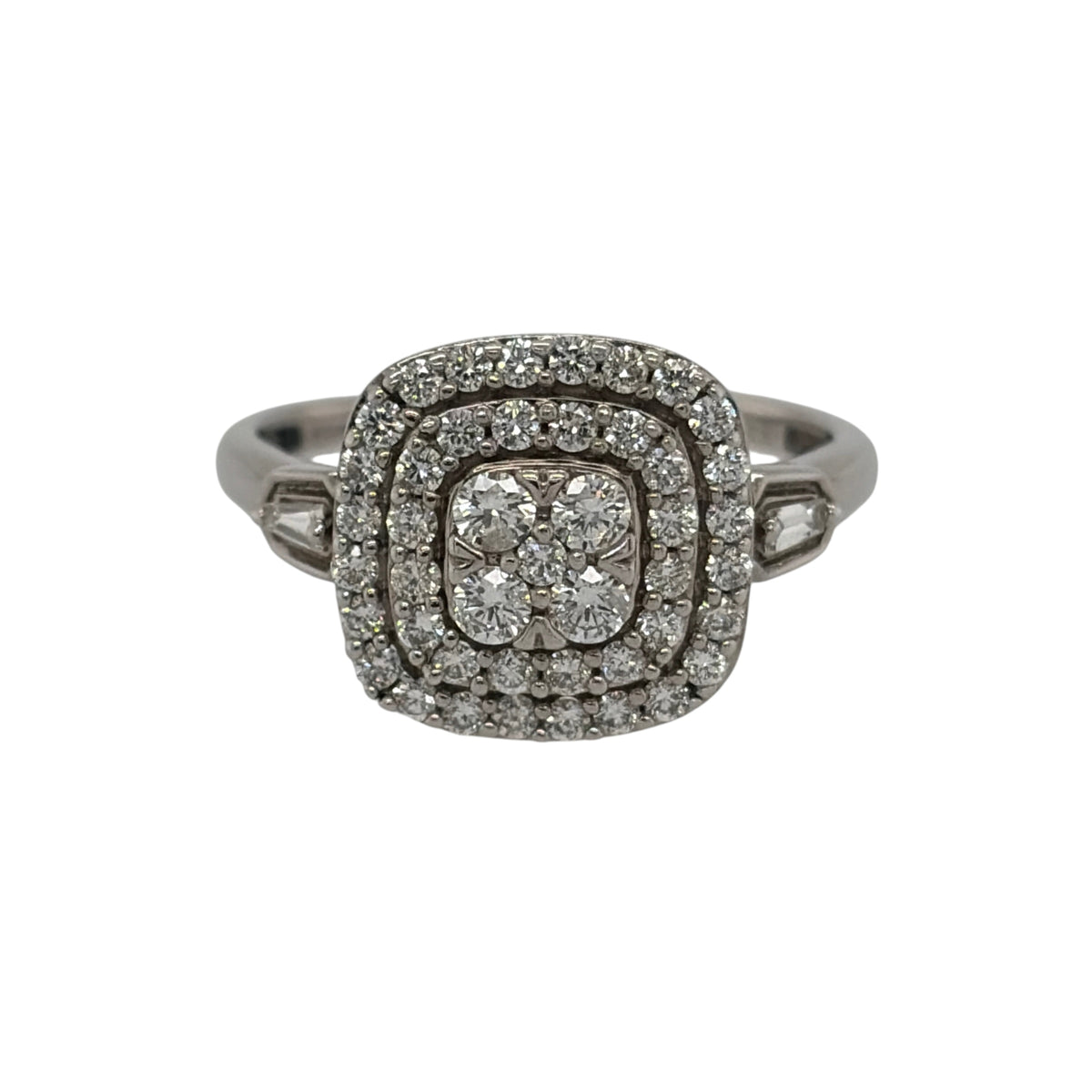9ct White Gold & Diamond Halo Cluster Ring