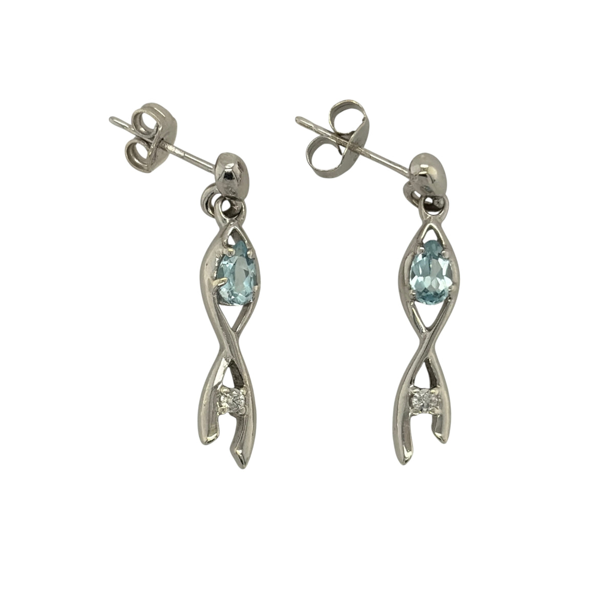 9ct White Gold Diamond & Aqua Drop Earrings