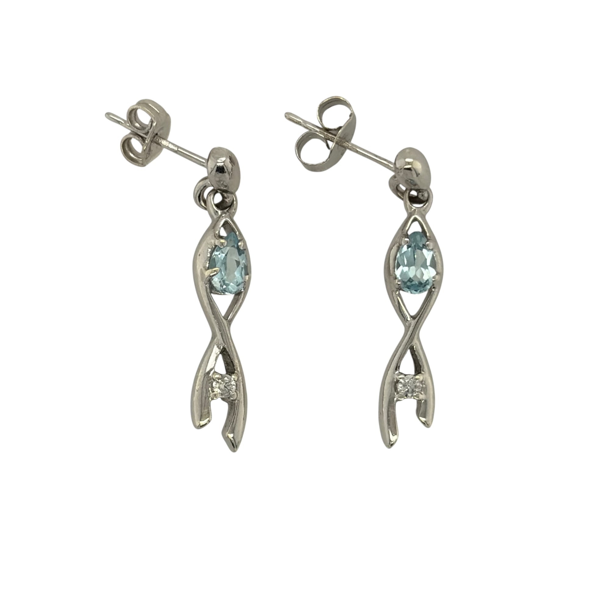 9ct White Gold Diamond & Aqua Drop Earrings