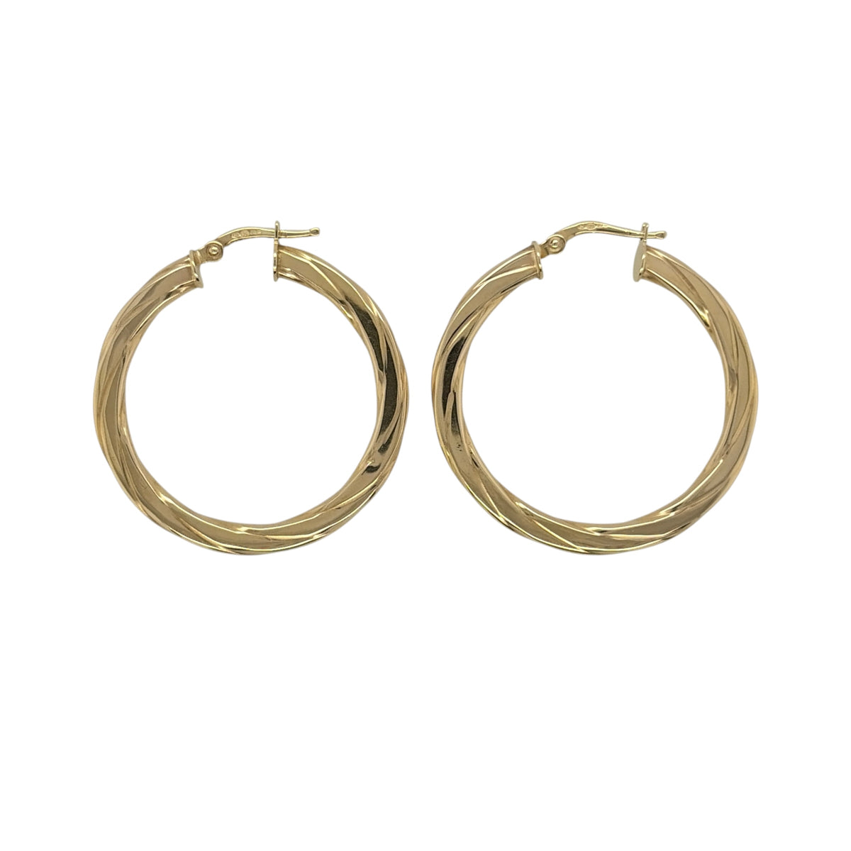9ct Gold Twisted Flat Hoop Creole Earrings