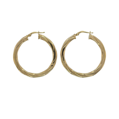 9ct Gold Twisted Flat Hoop Creole Earrings