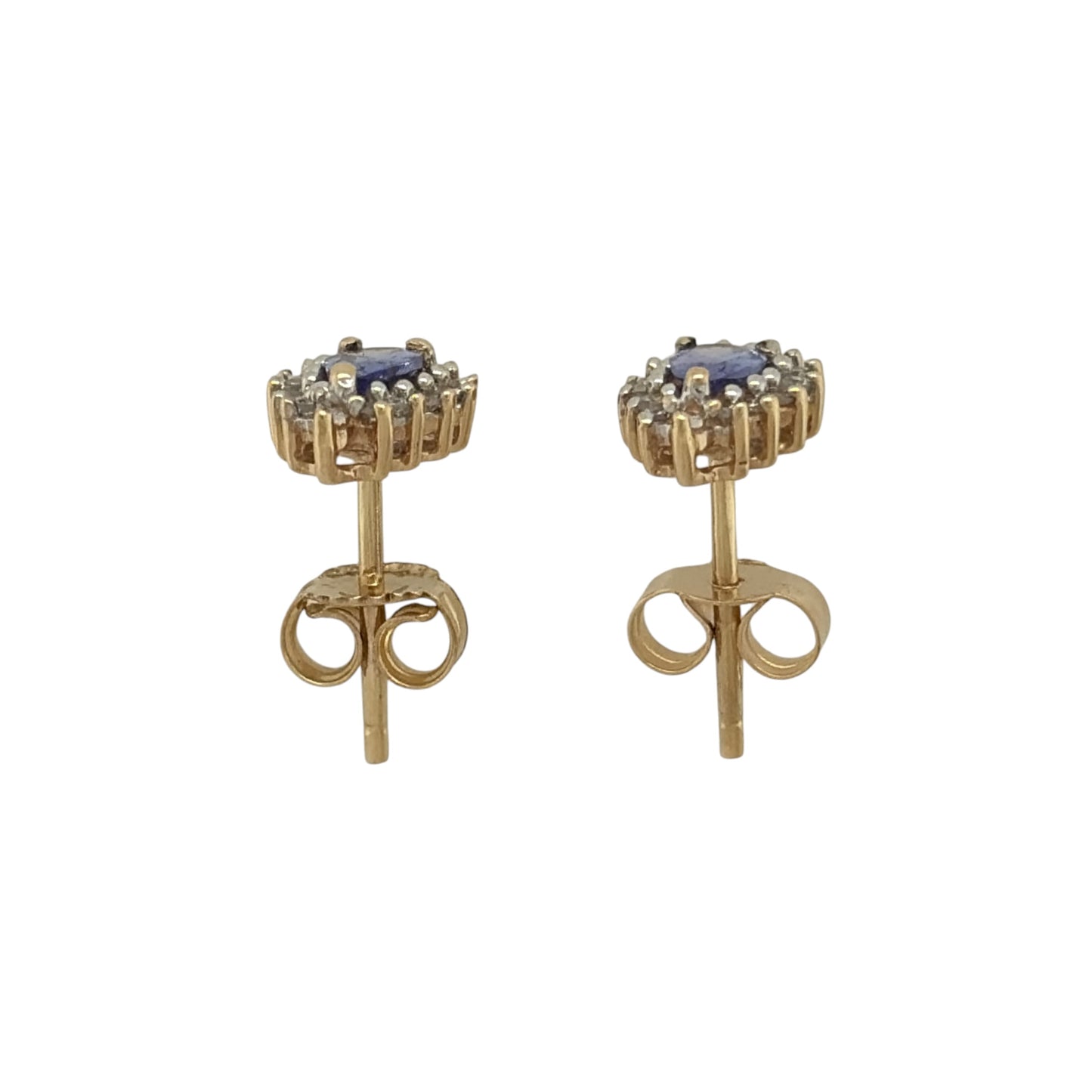 9ct Gold Diamond & Tanzanite Teardrop Cluster Stud Earrings