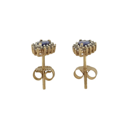 9ct Gold Diamond & Tanzanite Teardrop Cluster Stud Earrings