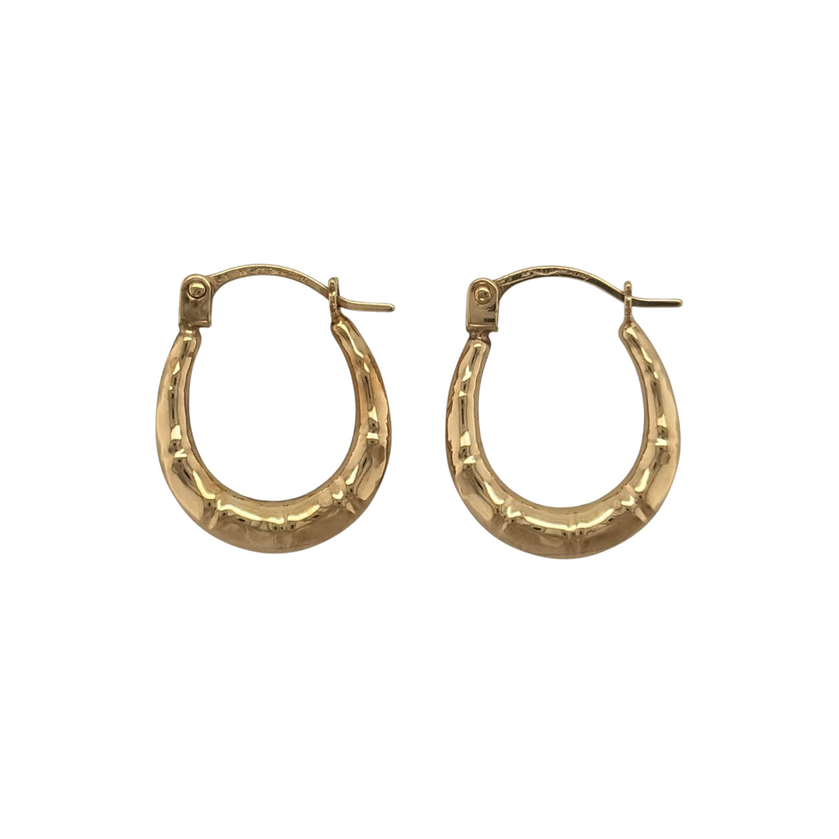 9ct Gold Ridged Oval Creole Earrings