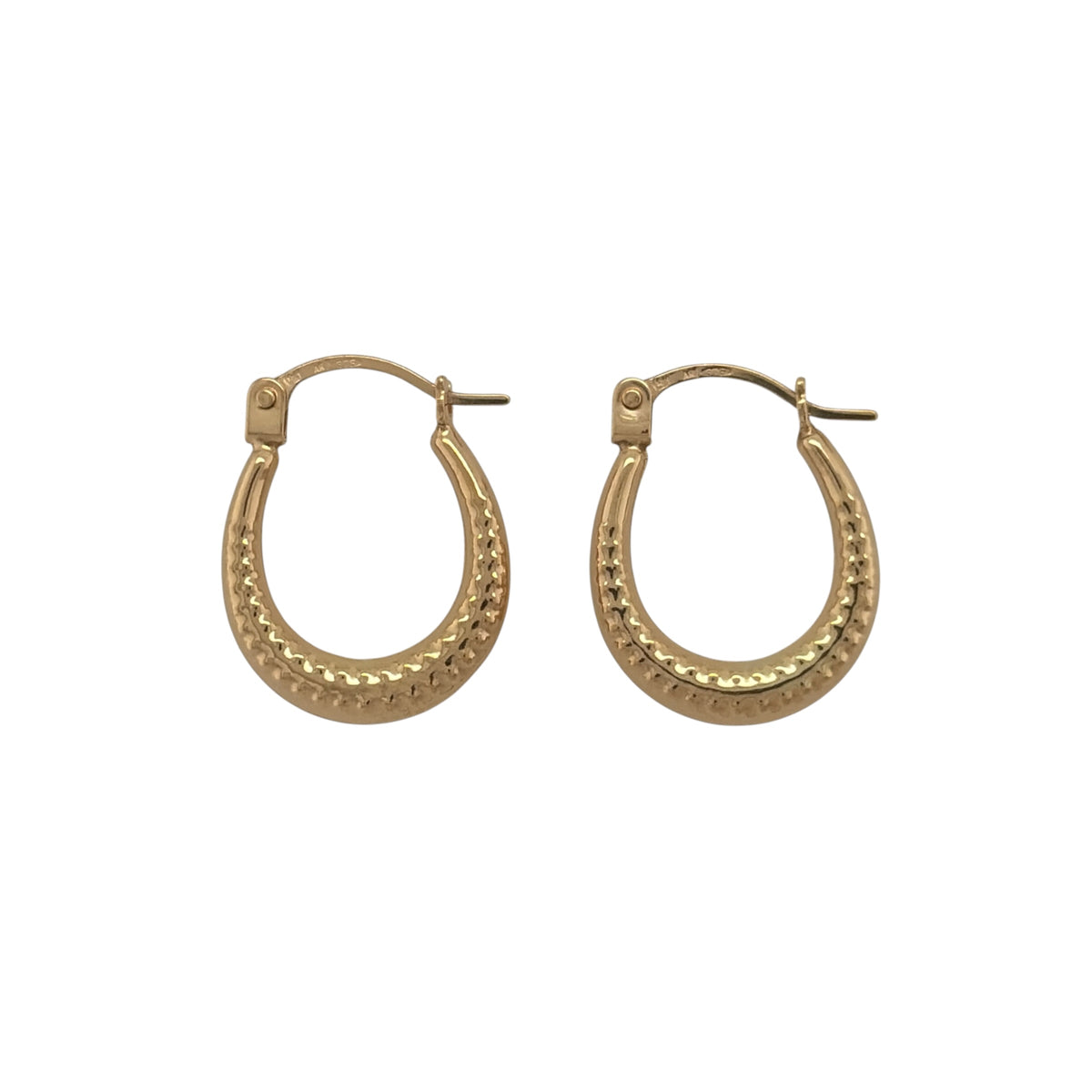 9ct Gold Milgrain Textured Oval Creole Earrings