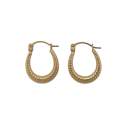 9ct Gold Milgrain Textured Oval Creole Earrings