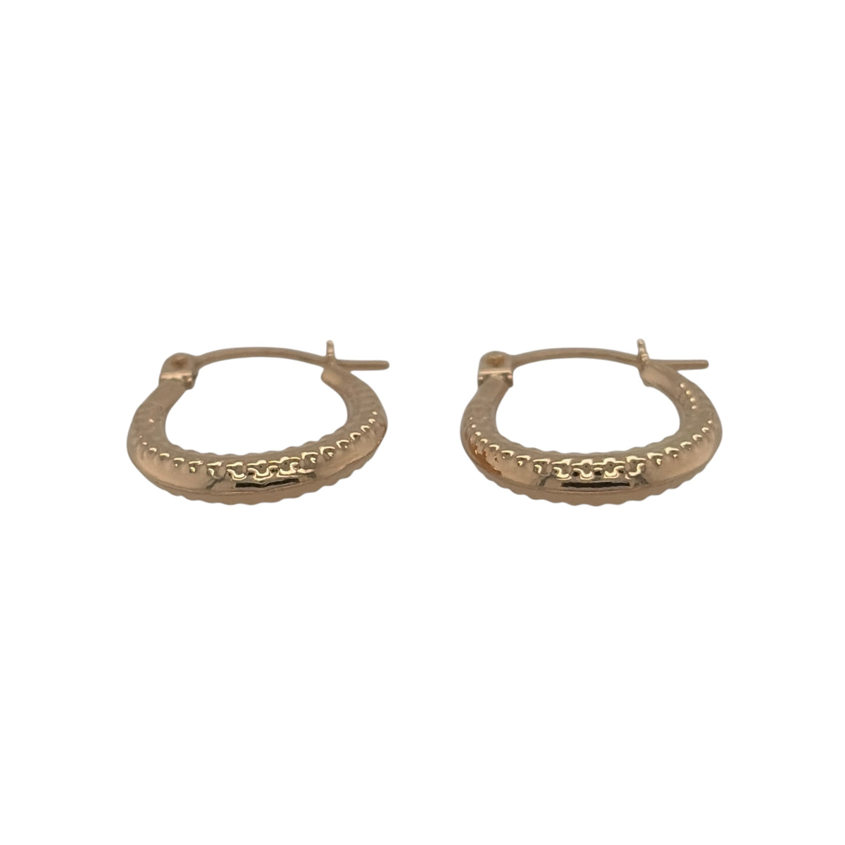 New 9ct Yellow Gold Milgrain Textured Oval Creole Earrings with the weight 0.40 grams and approx 1.4cm height by 1.2cm width