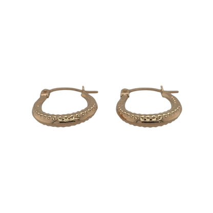New 9ct Yellow Gold Milgrain Textured Oval Creole Earrings with the weight 0.40 grams and approx 1.4cm height by 1.2cm width