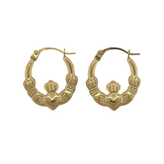 9ct Gold Claddagh Creole Earrings