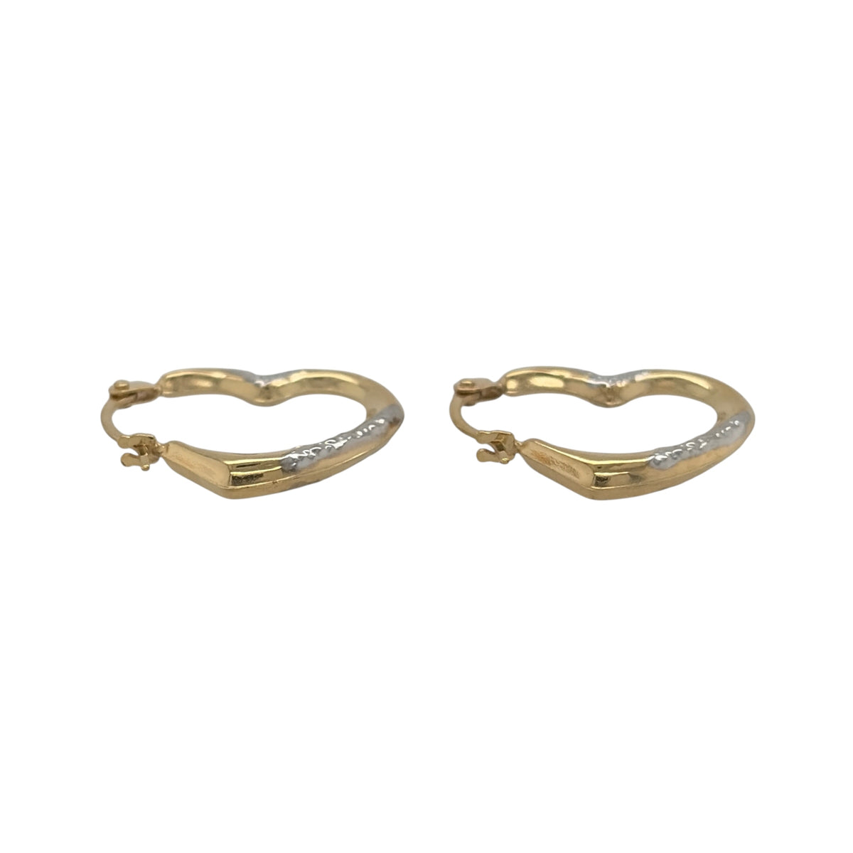 New 9ct Yellow and White Gold Heart Creole Earrings with the weight 0.40 grams and approx 1.7cm height and 1.5cm width