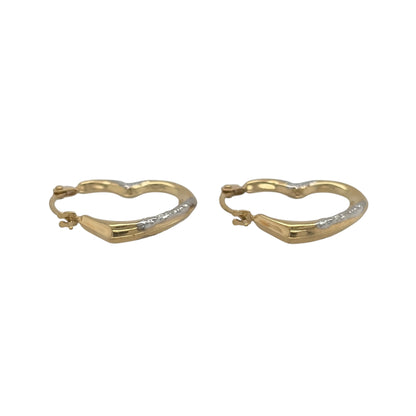 New 9ct Yellow and White Gold Heart Creole Earrings with the weight 0.40 grams and approx 1.7cm height and 1.5cm width