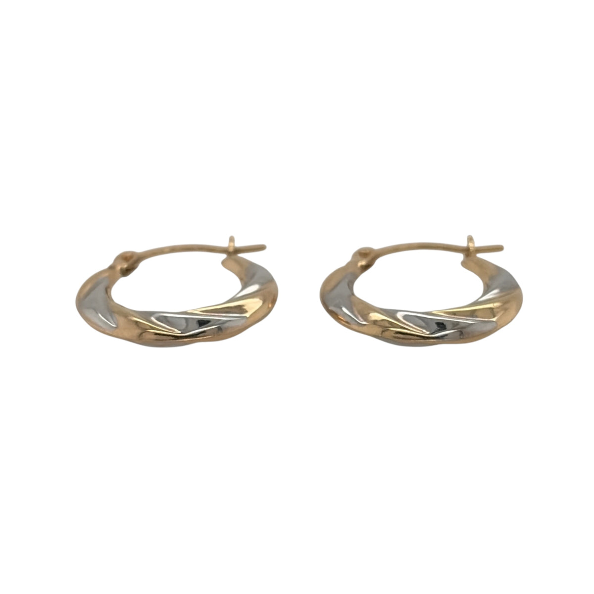 New 9ct Yellow and White Gold Twisted Hoop Earrings with the weight 0.40 grams and approx 1.5cm diameter