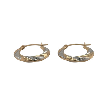 New 9ct Yellow and White Gold Twisted Hoop Earrings with the weight 0.40 grams and approx 1.5cm diameter