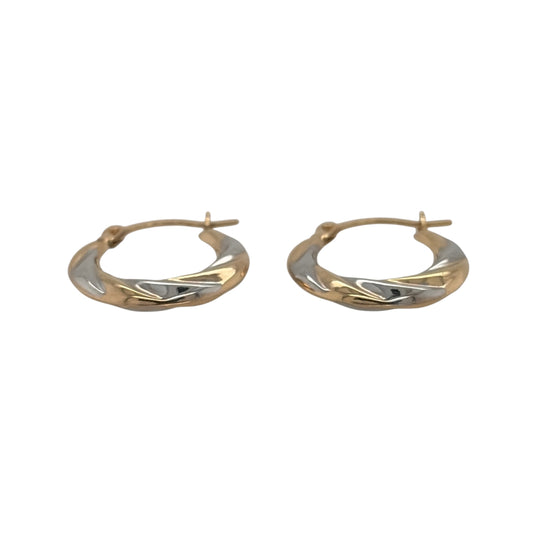 New 9ct Yellow and White Gold Twisted Hoop Earrings with the weight 0.40 grams and approx 1.5cm diameter