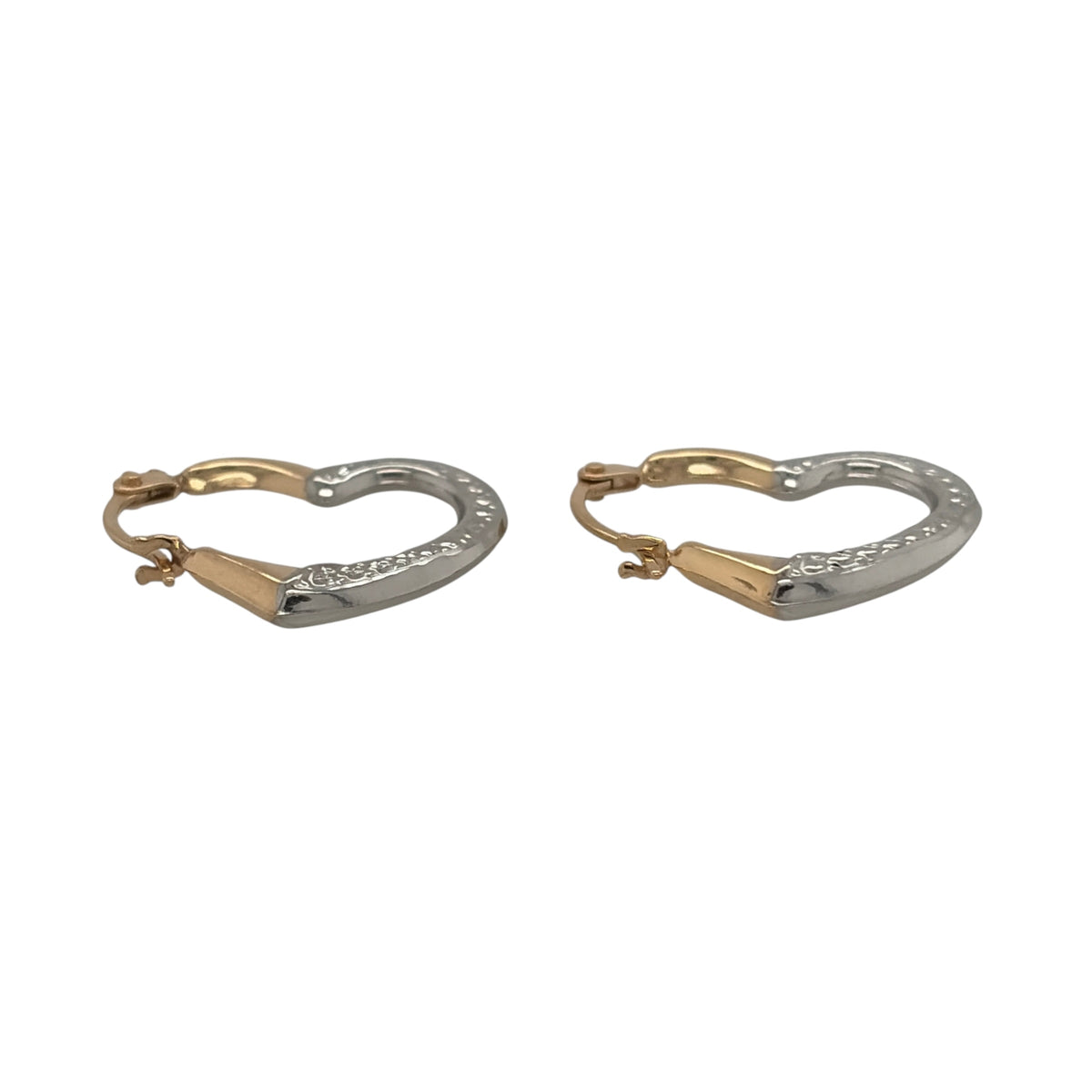 New 9ct Yellow and White Gold Heart Creole Earrings with the weight 0.40 grams and approx 1.8cm height and 1.5cm width