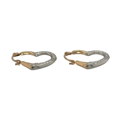 New 9ct Yellow and White Gold Heart Creole Earrings with the weight 0.40 grams and approx 1.8cm height and 1.5cm width