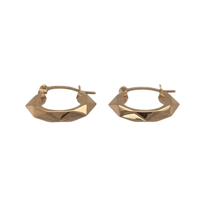 New 9ct Yellow Gold Hexagon Style Hoop Creole Earrings with the weight 0.50 grams and approx 1.1cm diameter