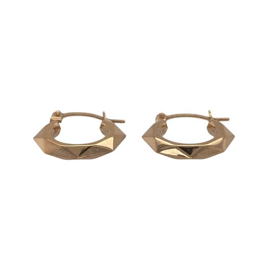 New 9ct Yellow Gold Hexagon Style Hoop Creole Earrings with the weight 0.50 grams and approx 1.1cm diameter