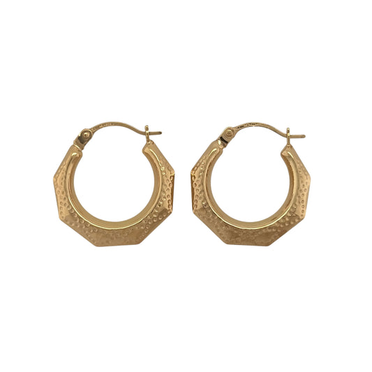 9ct Gold Victorian Style Patterned Creole Earrings