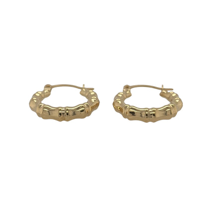 New 9ct Yellow Gold Bamboo Hoop Creole Earrings with the weight 0.80 grams and approx 1.8cm diameter