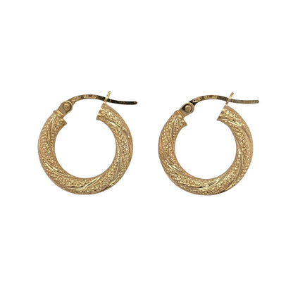 9ct Gold Textured Twist Hoop Creole Earrings