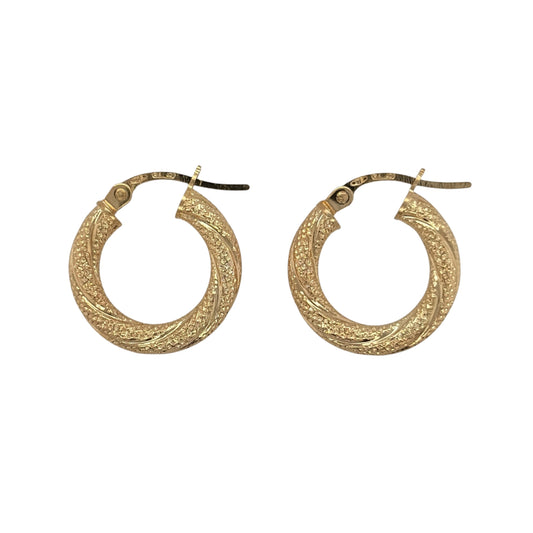 9ct Gold Textured Twist Hoop Creole Earrings