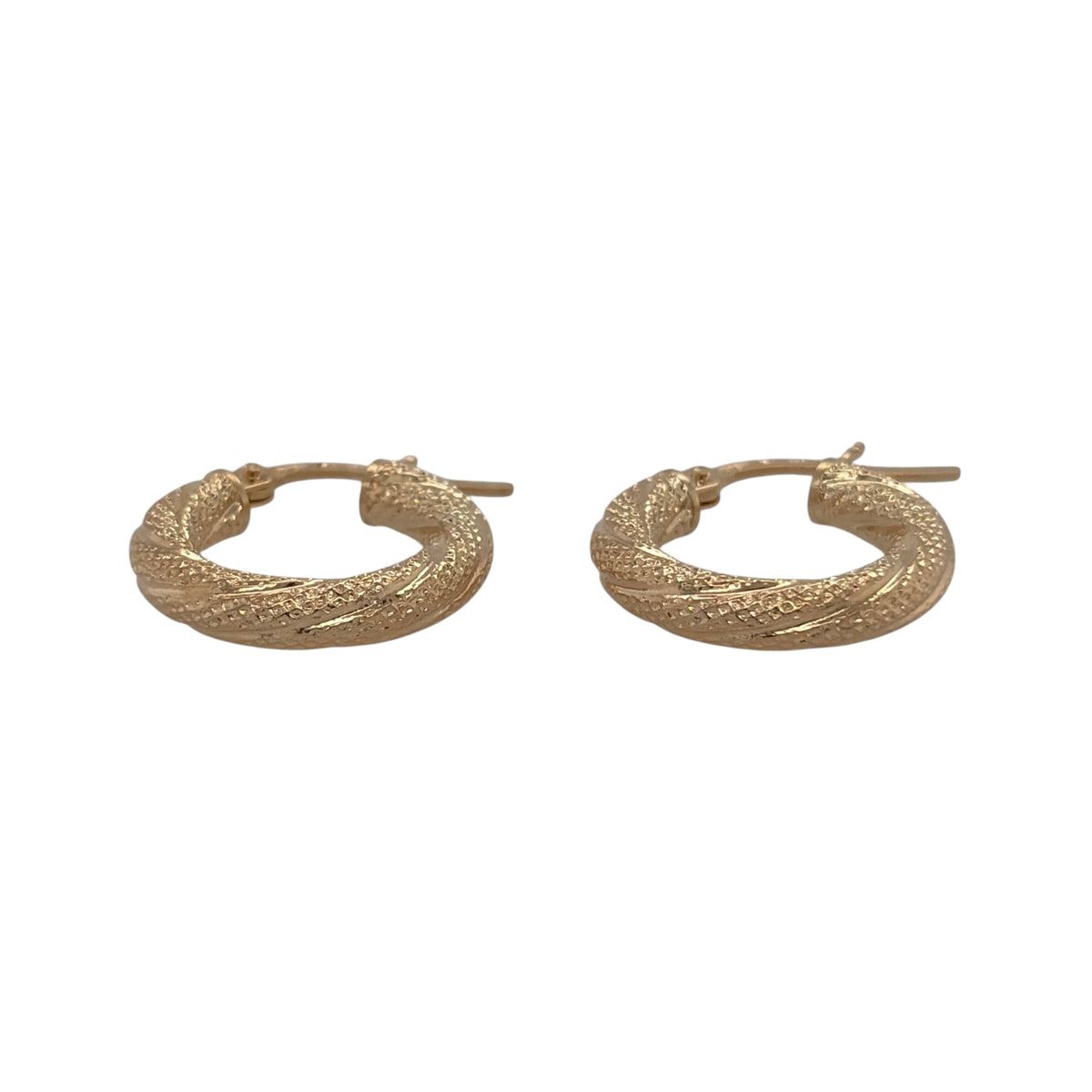 New 9ct Yellow Gold Textured Twist Hoop Creole Earrings with the weight 0.80 grams and approx 1.3cm diameter