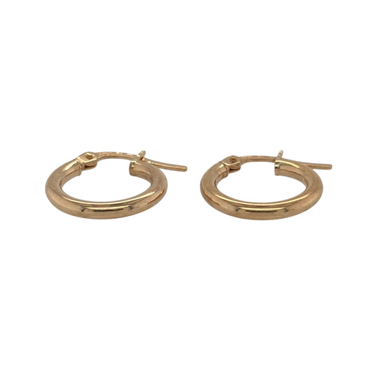 New 9ct Yellow Gold Plain Hoop Creole Earrings with the weight 0.90 grams and approx 1.3cm diameter