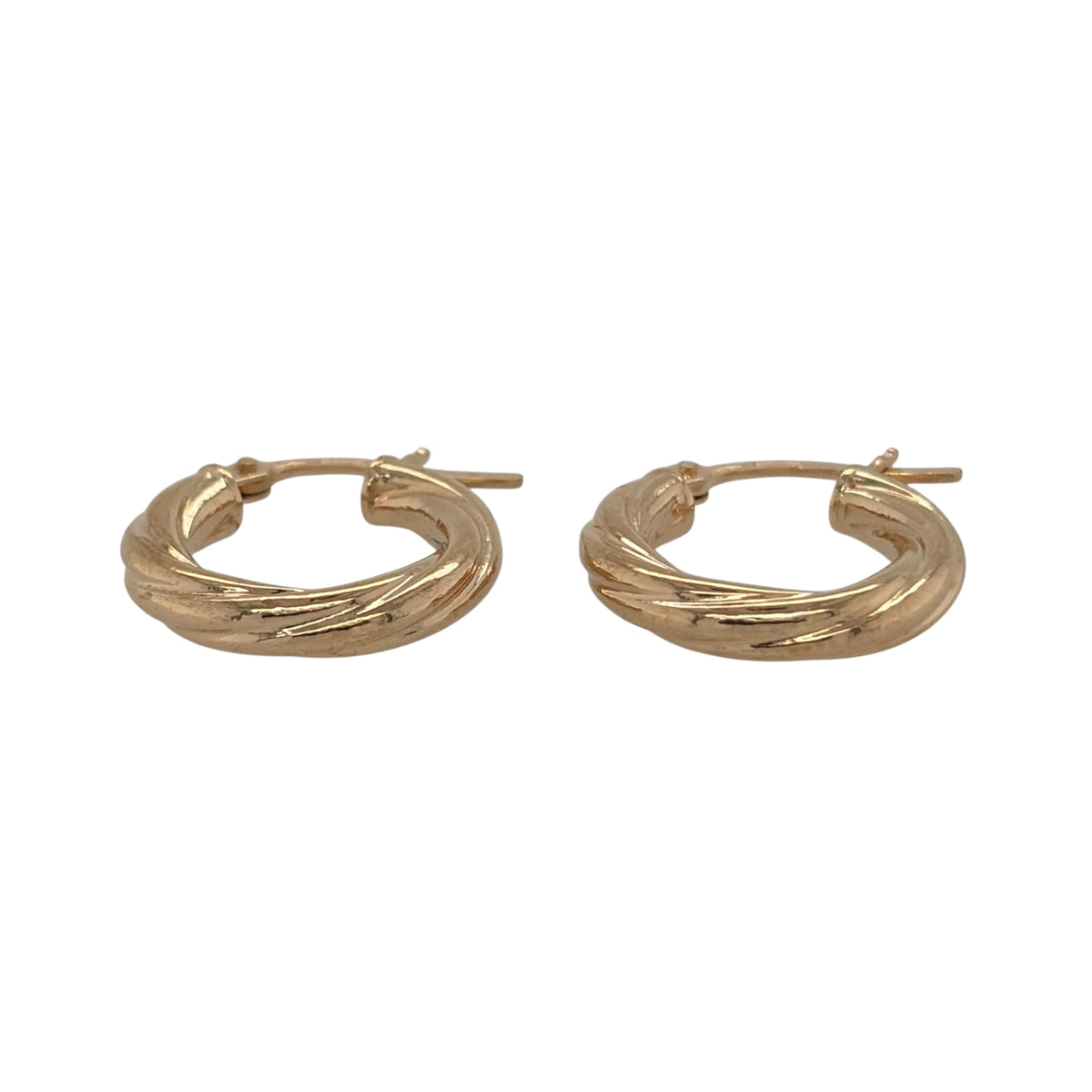 New 9ct Yellow Gold Twisted Hoop Creole Earrings with the weight 0.90 grams and approx 1.3cm diameter