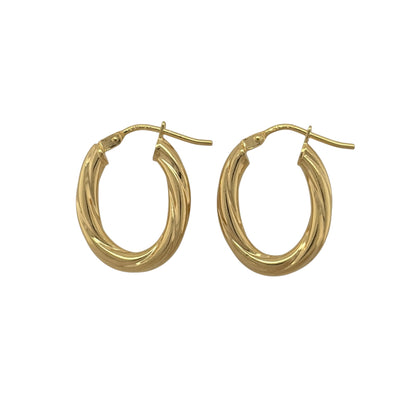 9ct Gold Twisted Oval Creole Earrings