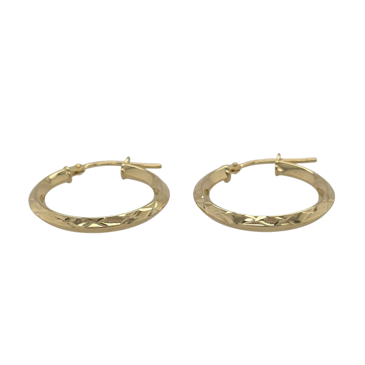 New 9ct Yellow Gold Patterned Hoop Creole Earrings with the weight 1.50 grams and approx 1.8cm diameter