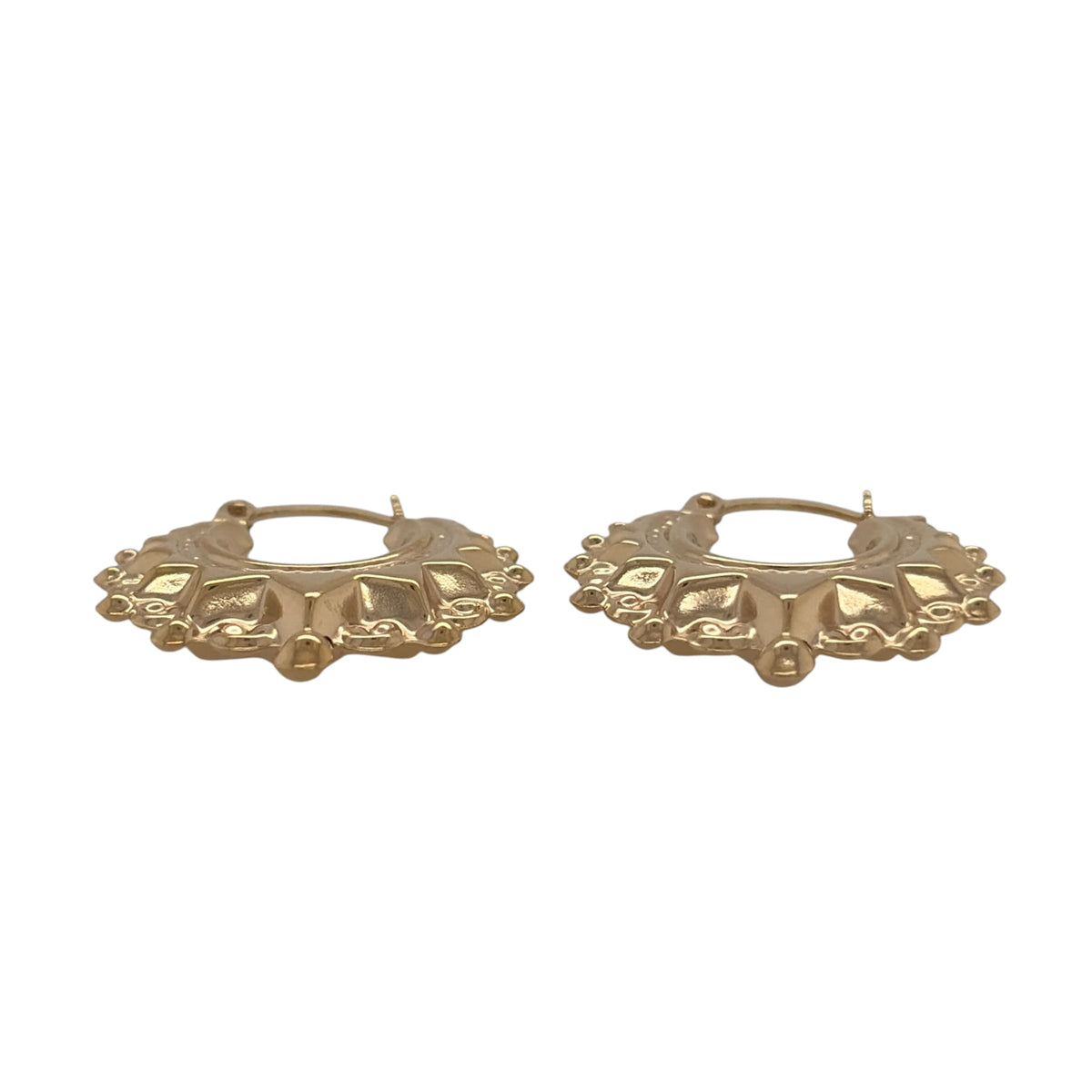 New 9ct Yellow Gold Victorian Style Hoop Creole Earrings with the weight 1.60 grams and approx 2cm diameter