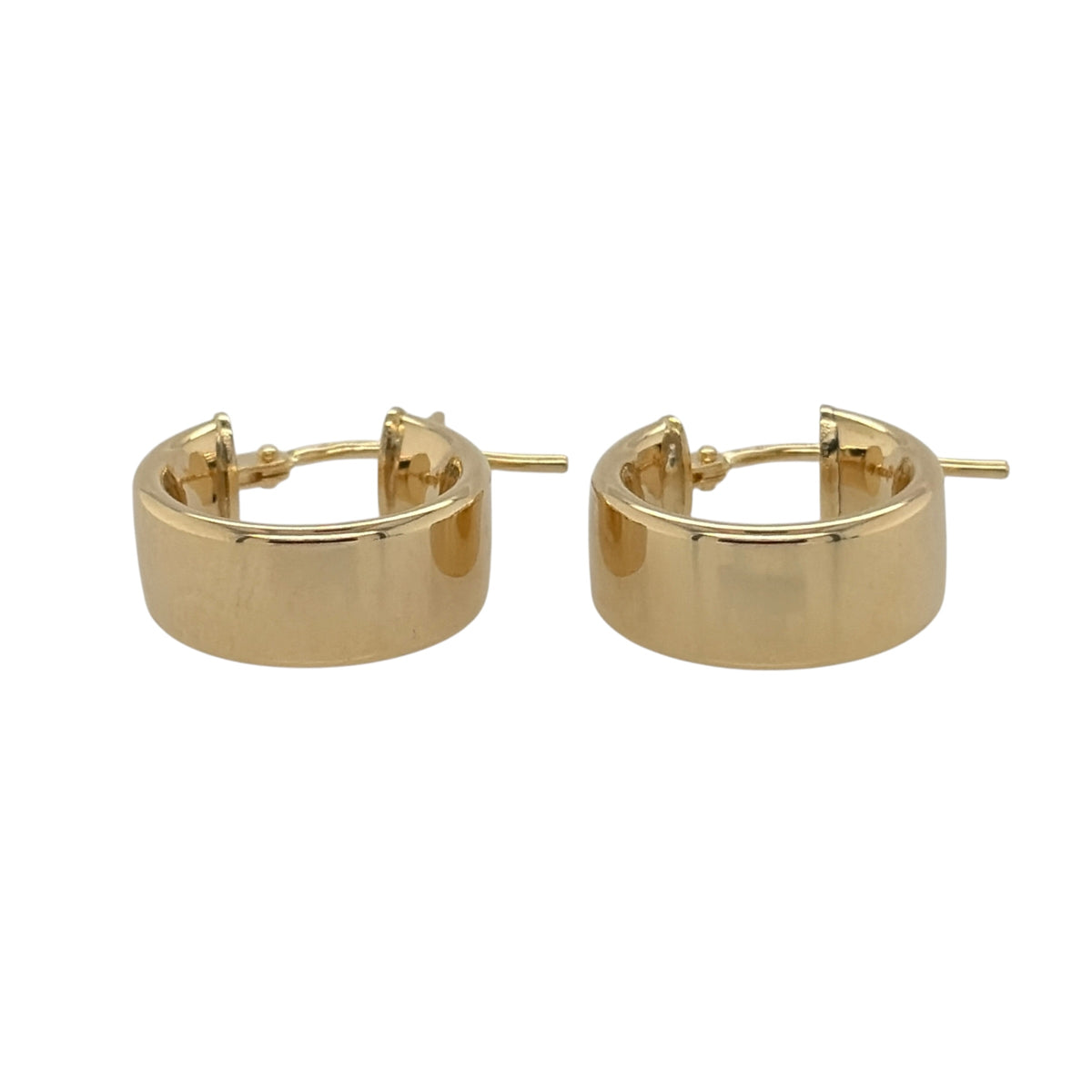 New 9ct Yellow Gold Plain Wide Hoop Creole Earrings with the weight 1.40 grams and approx 1.2cm diameter