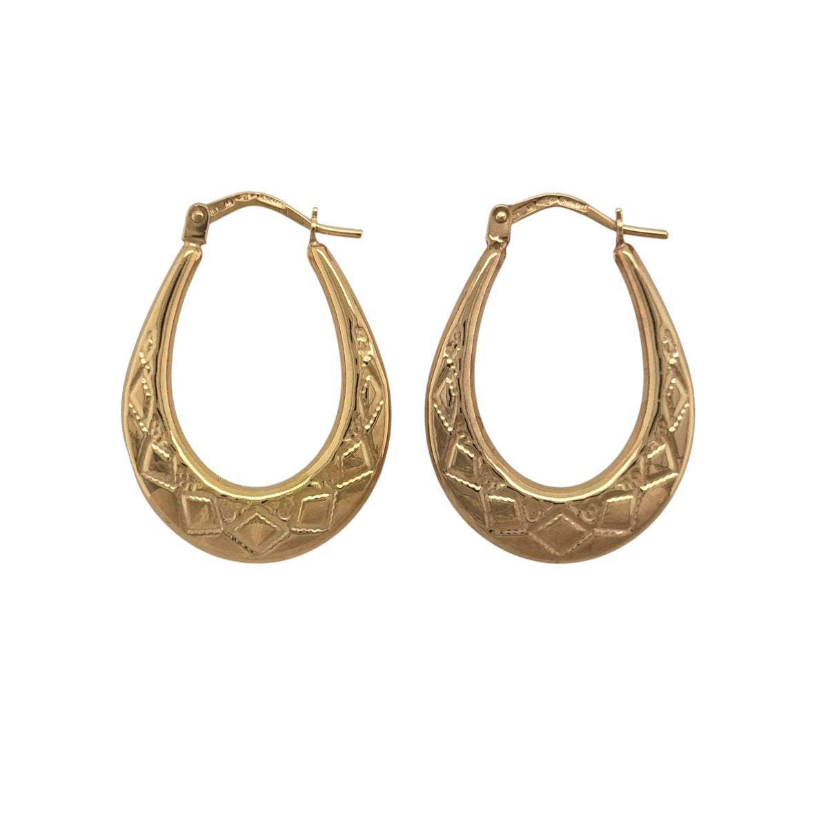 9ct Gold Victorian Style Patterned Oval Creole Earrings