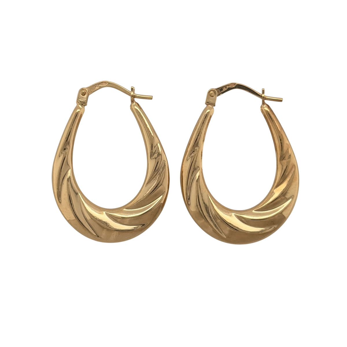 9ct Gold Twisted Style Oval Creole Earrings