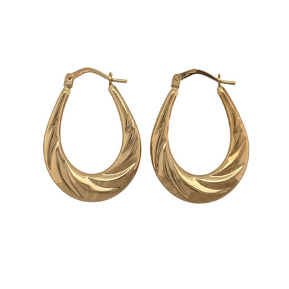 9ct Gold Twisted Style Oval Creole Earrings