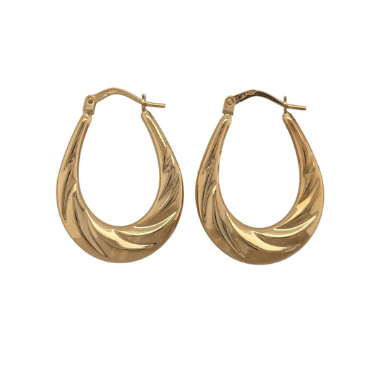 9ct Gold Twisted Style Oval Creole Earrings