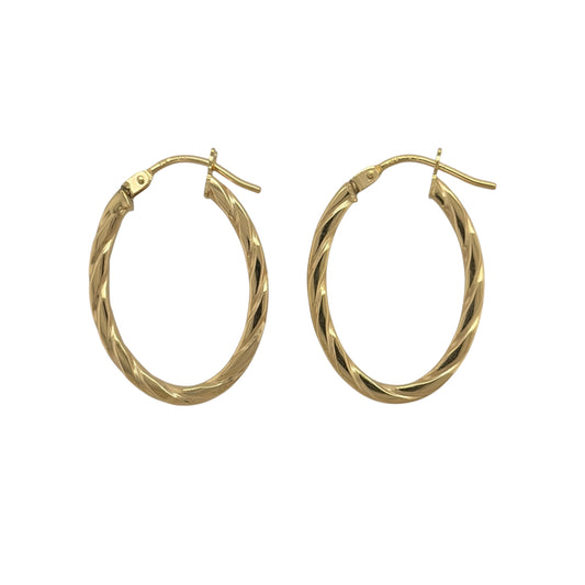 9ct Gold Twisted Oval Creole Earrings