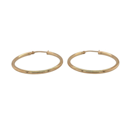 New 9ct Yellow Gold Plain Hoop Creole Earrings with the weight 1 gram and approx 2.8cm diameter