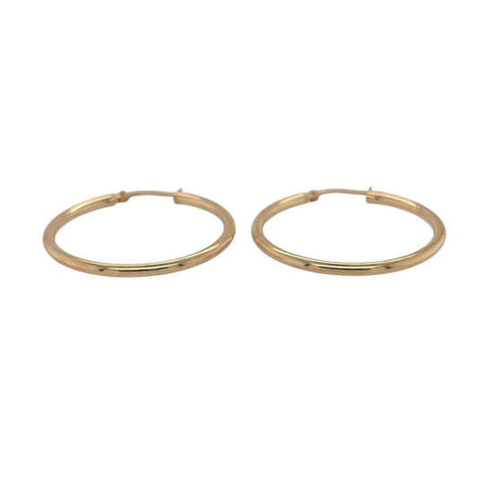 New 9ct Yellow Gold Plain Hoop Creole Earrings with the weight 1 gram and approx 2.8cm diameter