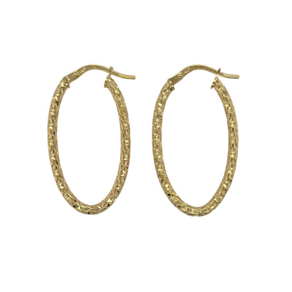 9ct Gold Sparkle Textured Oval Creole Earrings