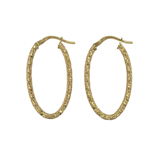 9ct Gold Sparkle Textured Oval Creole Earrings