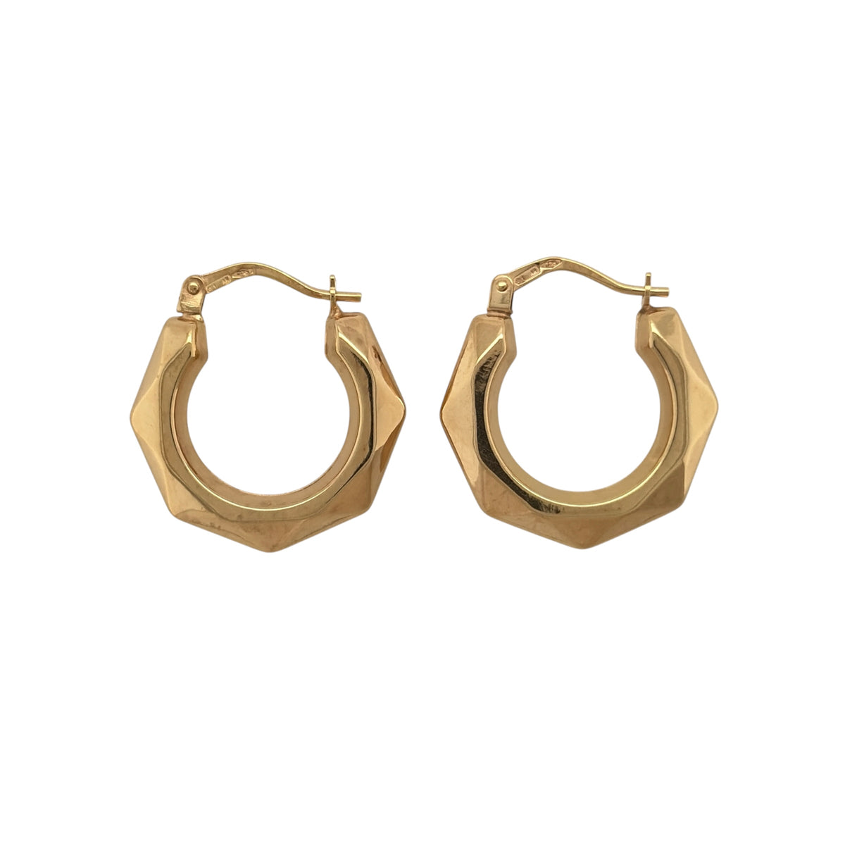 9ct Gold Hexagon Style Hoop Creole Earrings