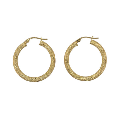 9ct Gold Textured Twisted Hoop Creole Earrings