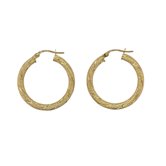 9ct Gold Textured Twisted Hoop Creole Earrings