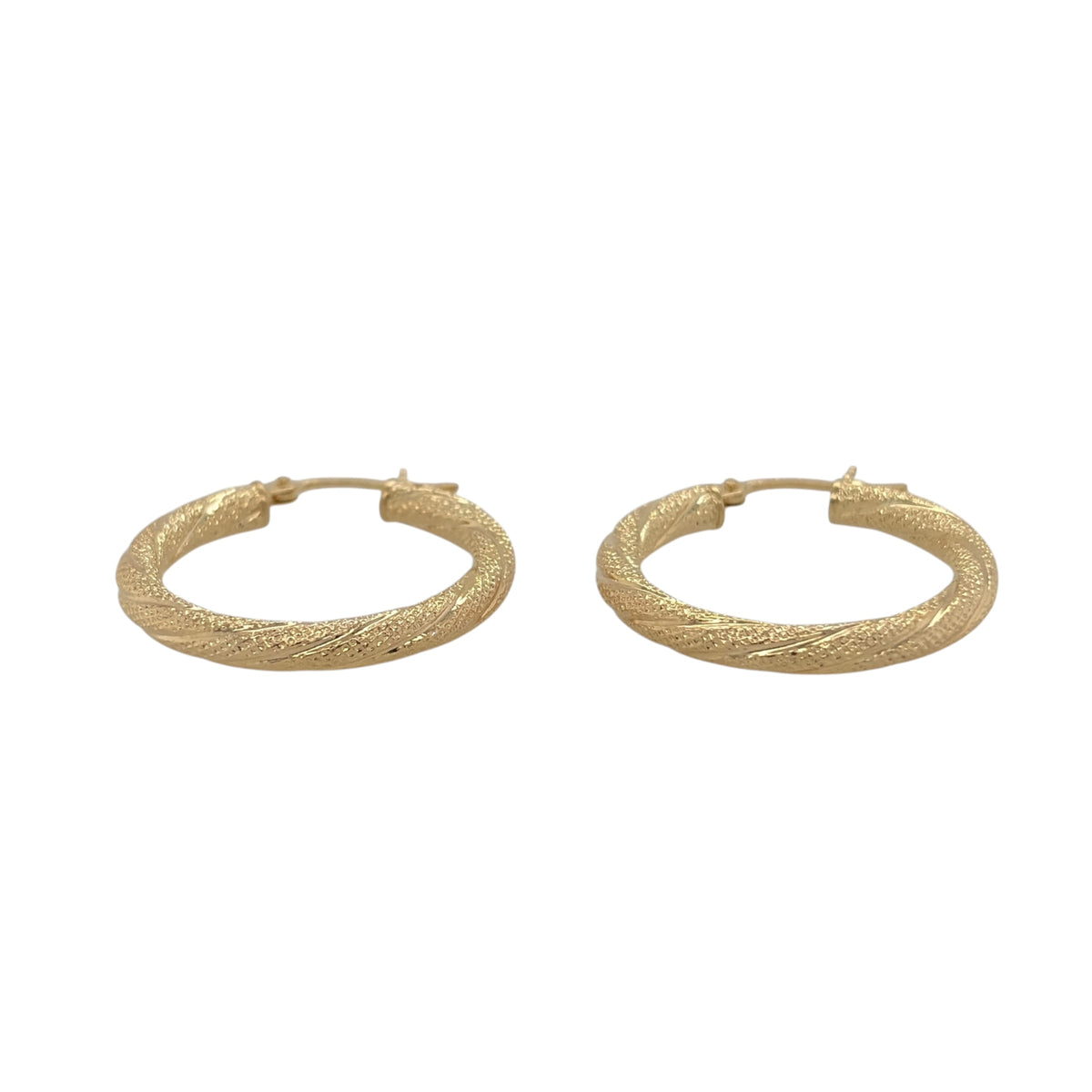 New 9ct Yellow Gold Textured Twisted Hoop Creole Earrings with the weight 1.30 gram and approx 2.3cm diameter