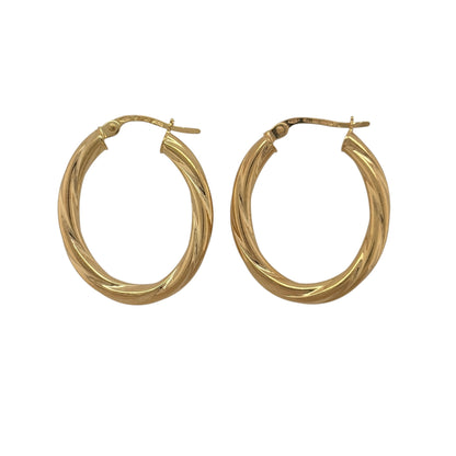 9ct Gold Twisted Oval Creole Earrings